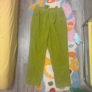 Lucy and Yak Billie Green Corduroy Elastic Waist Pants